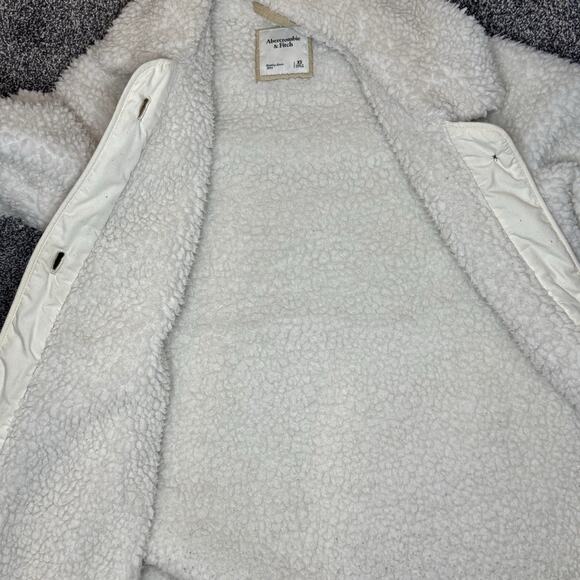 Abercrombie & Fitch Sherpa Quilted Longline Liner Coat Jacket White Tan XS - Picture 8 of 8